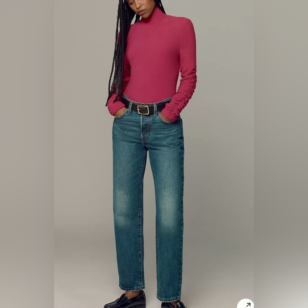 Anthropologie Pink Turtleneck Ruched Sleeve Top XXS - Picture 5 of 11